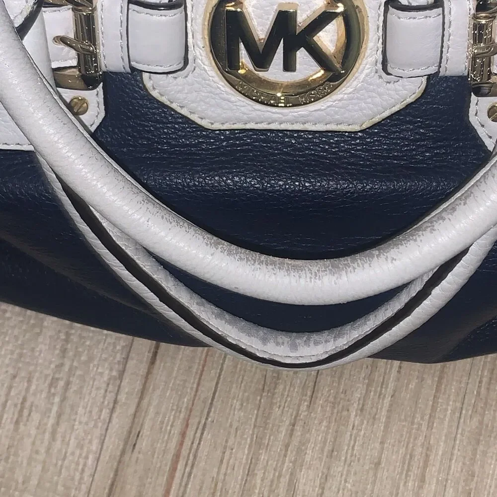 Michael Kors Color-Block Pebbled Leather Satchel/Crossbody Handbag Blue White